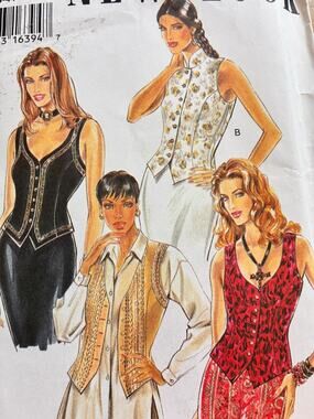 VTG 90's VESTS Sew Pattern 6324 Button Up Sleeveless Structural Woman 8-18 UNCUT